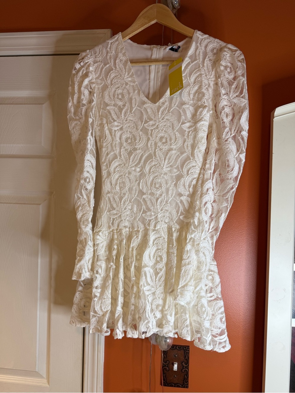 John Zack Women's White Lace Long-Sleeve mini dress
